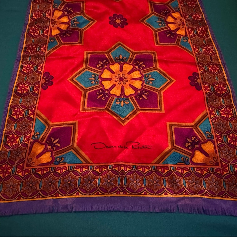Vintage Oscar de la Renta Silk Red and Purple Floral Scarf